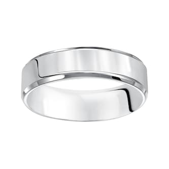 Mayors 18k White Gold 6mm Flat Beveled Edge Court Wedding Band