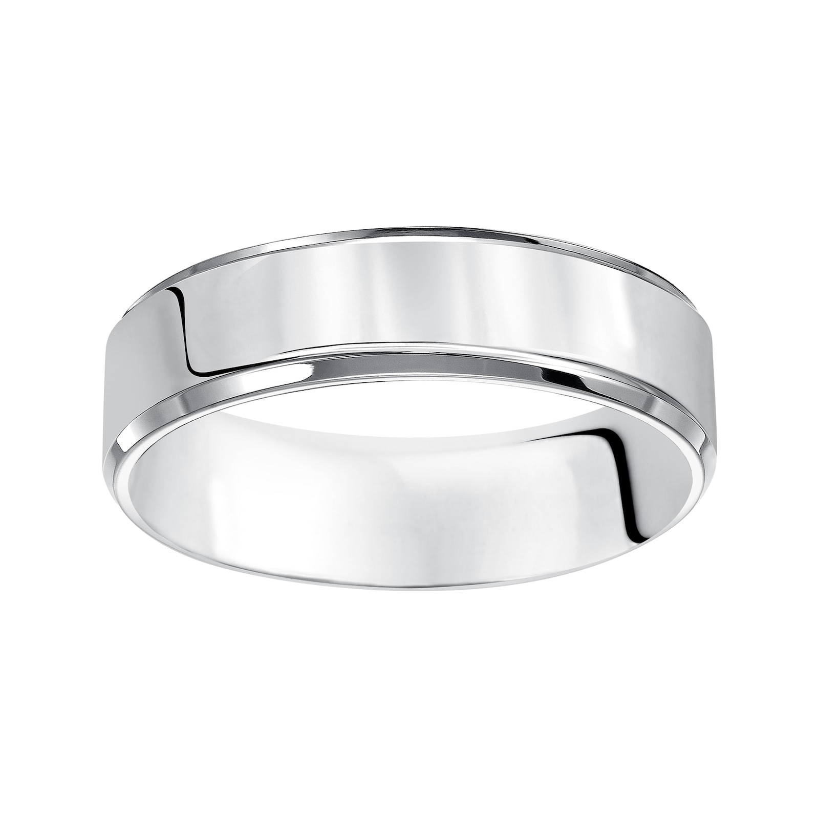 Mayors 18k White Gold 6mm Flat Beveled Edge Court Wedding Band