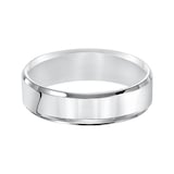 Mayors 18k White Gold 6mm Flat Beveled Edge Court Wedding Band - Ring Size 8