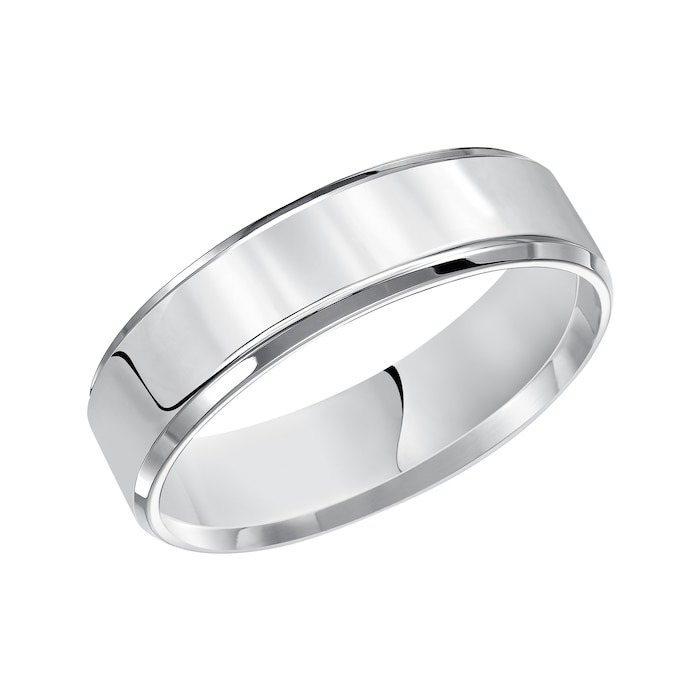 Mayors 18k White Gold 6mm Flat Beveled Edge Court Wedding Band - Ring Size 8