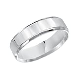 Mayors 18k White Gold 6mm Flat Beveled Edge Court Wedding Band - Ring Size 8