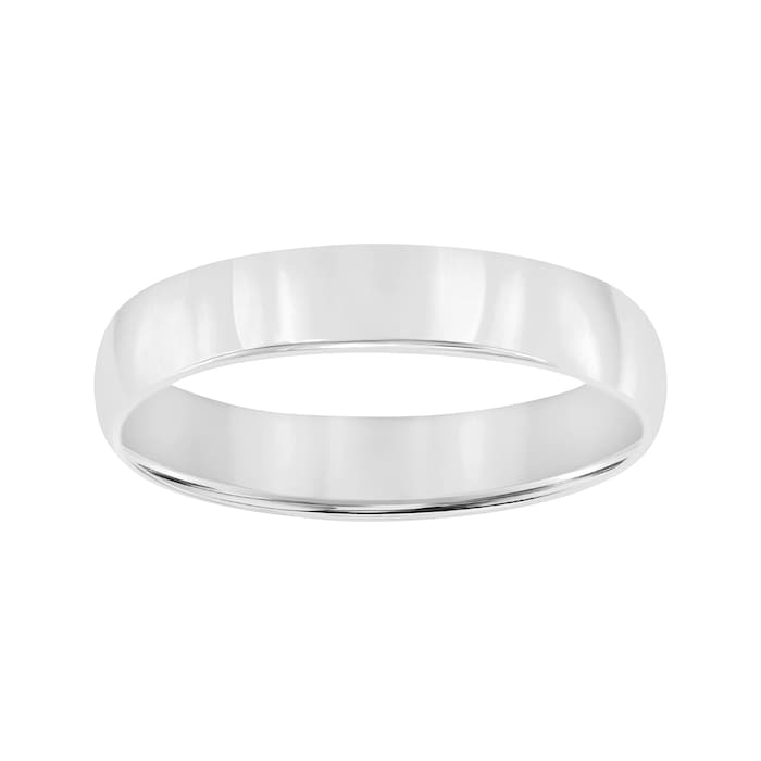 Mayors 18k White Gold 4mm Low Dome D Shape Wedding Band - Ring Size 11