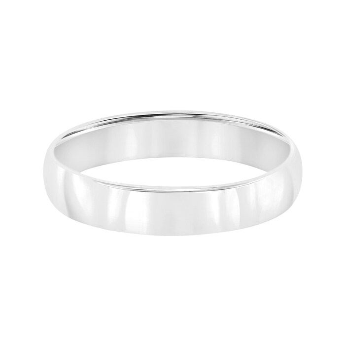 Mayors 18k White Gold 4mm Low Dome D Shape Wedding Band - Ring Size 11