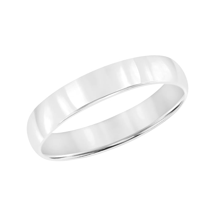 Mayors 18k White Gold 4mm Low Dome D Shape Wedding Band - Ring Size 11