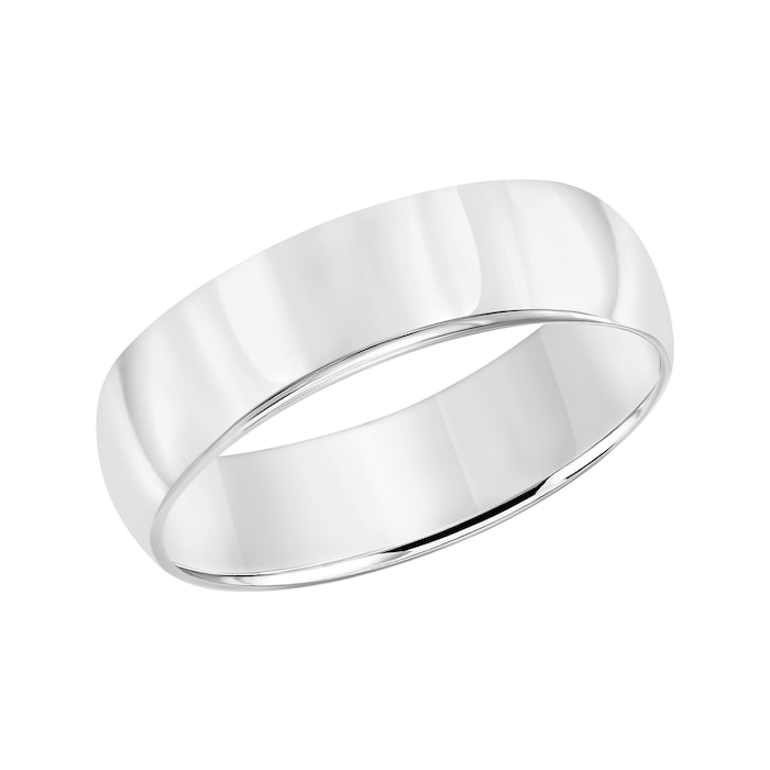 Mayors 18k White Gold 6mm Low Dome D Shape Wedding Band - Ring Size 10