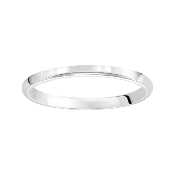 Mayors 18k White Gold 2mm High Dome D Shape Wedding Band - Ring Size 5