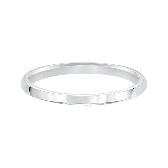 Mayors 18k White Gold 2mm High Dome D Shape Wedding Band - Ring Size 5