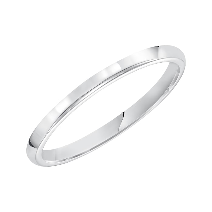 Mayors 18k White Gold 2mm High Dome D Shape Wedding Band - Ring Size 5