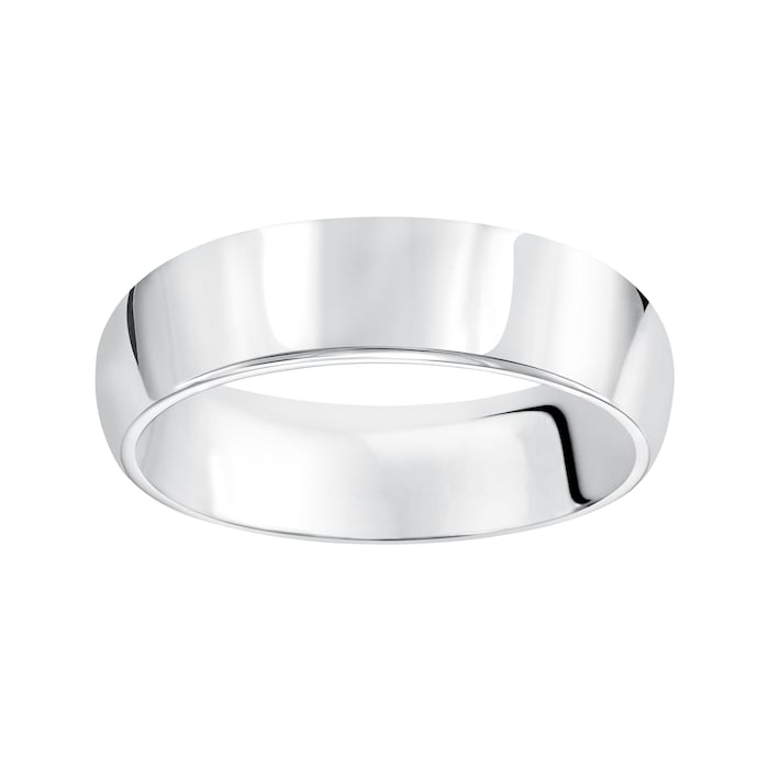 Mayors 18k White Gold 6mm High Dome D Shape Wedding Band - Ring Size 12