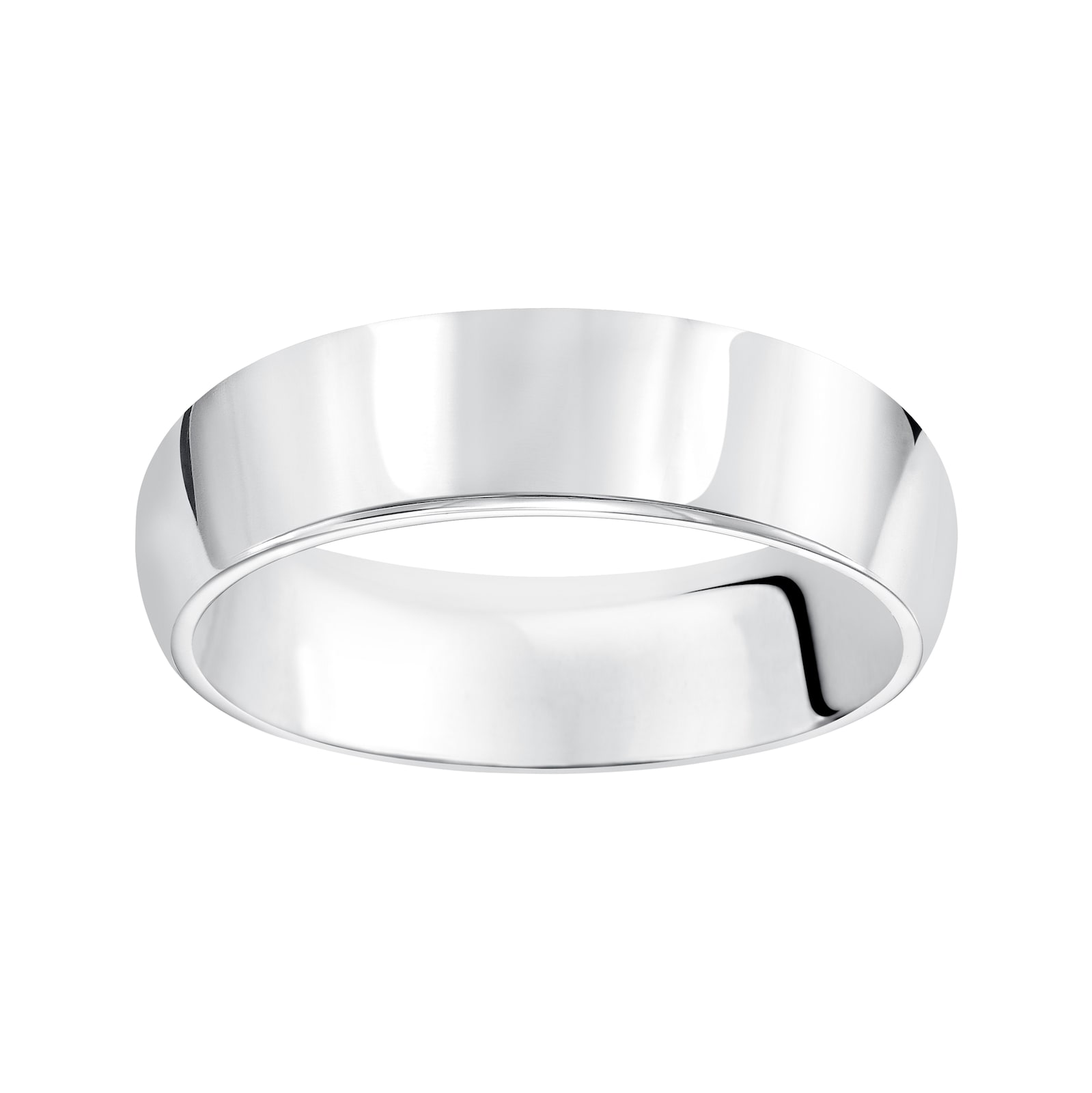 Mayors 18k White Gold 6mm High Dome D Shape Wedding Band - Ring Size 8