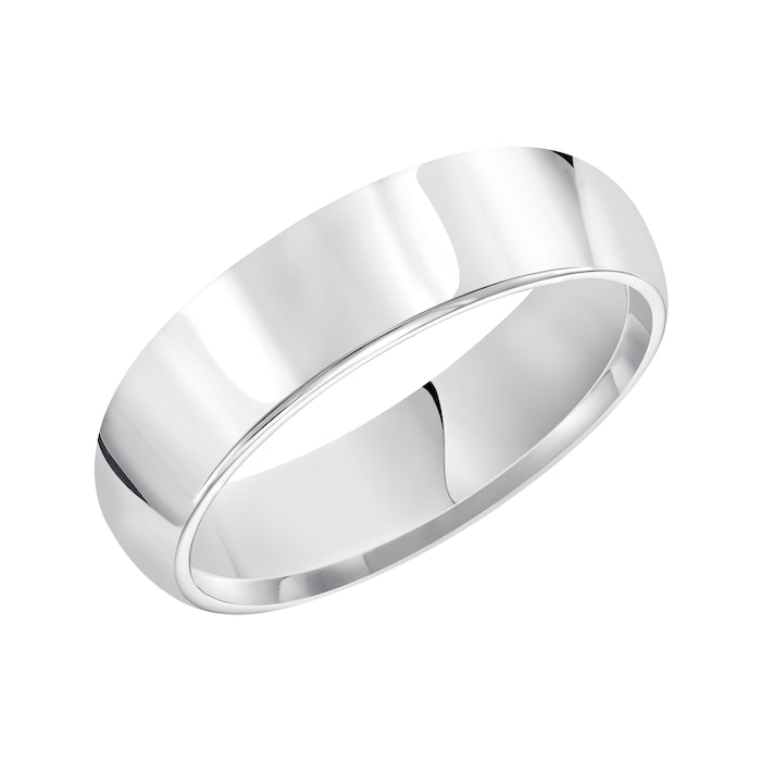 Mayors 18k White Gold 6mm High Dome D Shape Wedding Band - Ring Size 12
