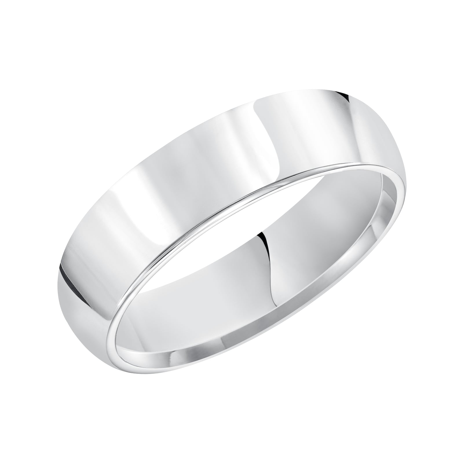 Mayors 18k White Gold 6mm High Dome D Shape Wedding Band - Ring Size 8