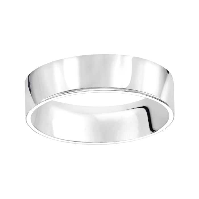 Mayors 18k White Gold 6mm Flat Court Wedding Band - Ring Size 11