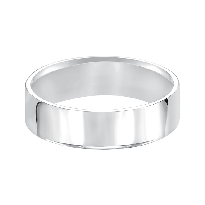 Mayors 18k White Gold 6mm Flat Court Wedding Band - Ring Size 11