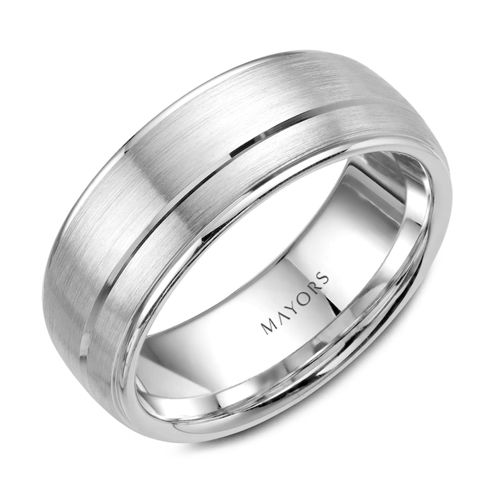 Mayors 18k White Gold 8.5mm Carved Band - Size 10