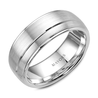 Mayors 18k White Gold 8.5mm Carved Band - Size 10
