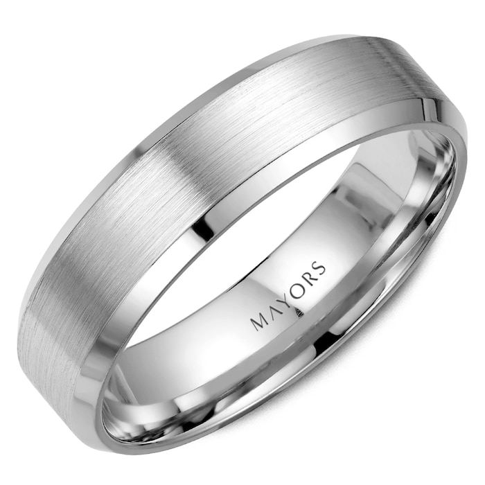 MAYORS 18k White Gold 6.5mm Carved Band Size 10