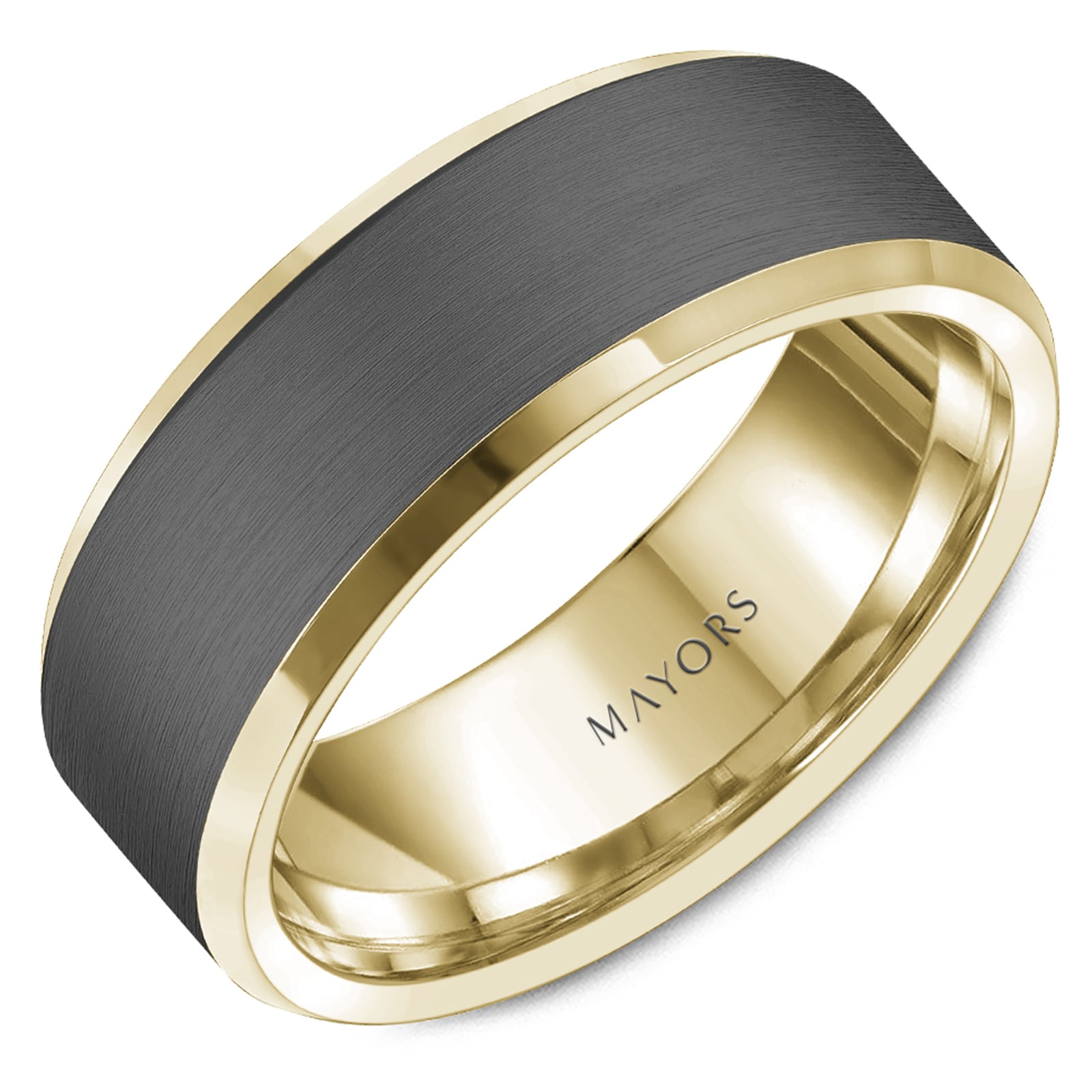 MAYORS 18k Yellow Gold and Tantalum 8mm Carved Band Size 10 MAYORS 18k Yellow Gold and Tantalum 8mm Carved Band Size 10