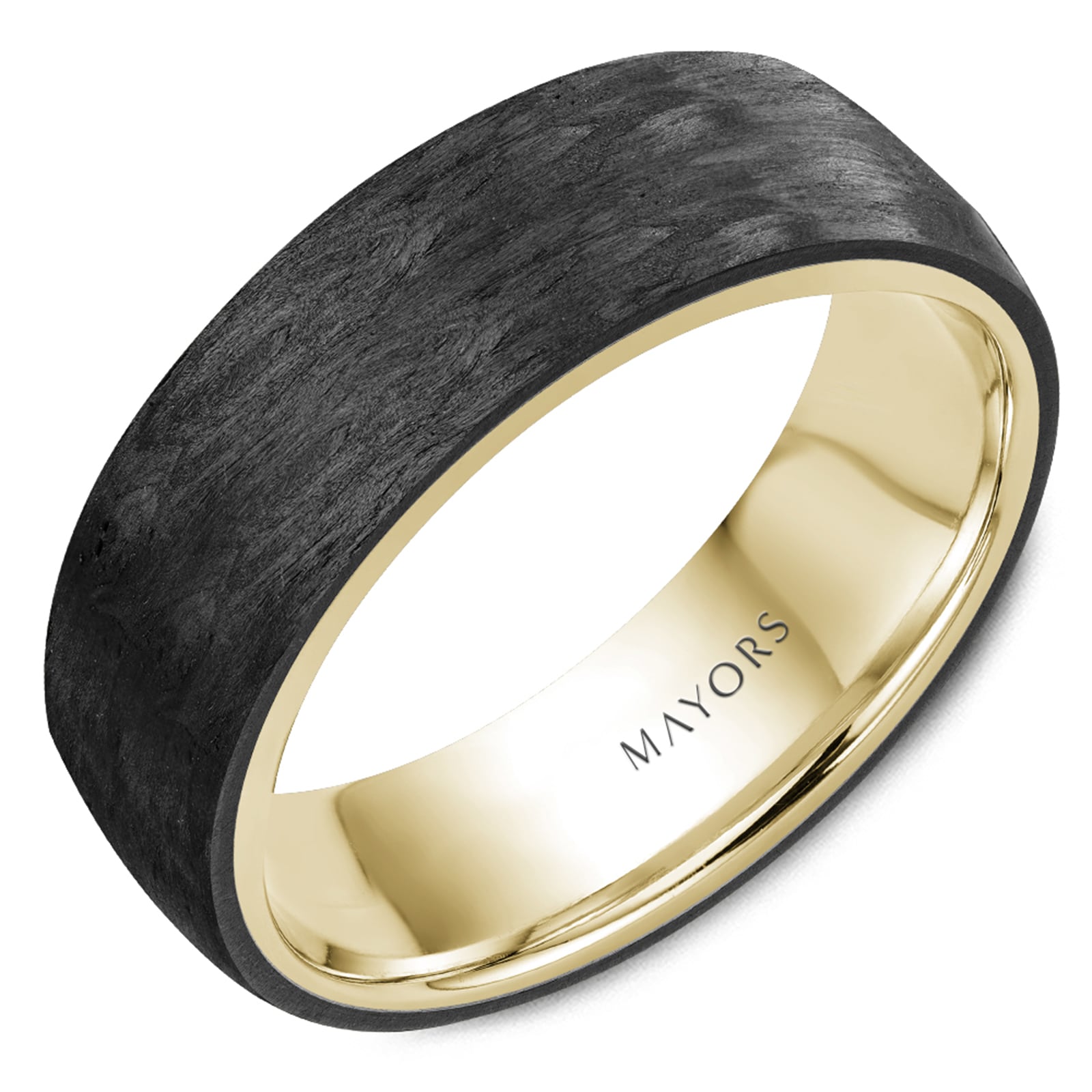 MAYORS 18k Yellow Gold and Carbon Fiber 7.5mm Forged Band Size 10 MAYORS 18k Yellow Gold and Carbon Fiber 7.5mm Forged Band Size 10