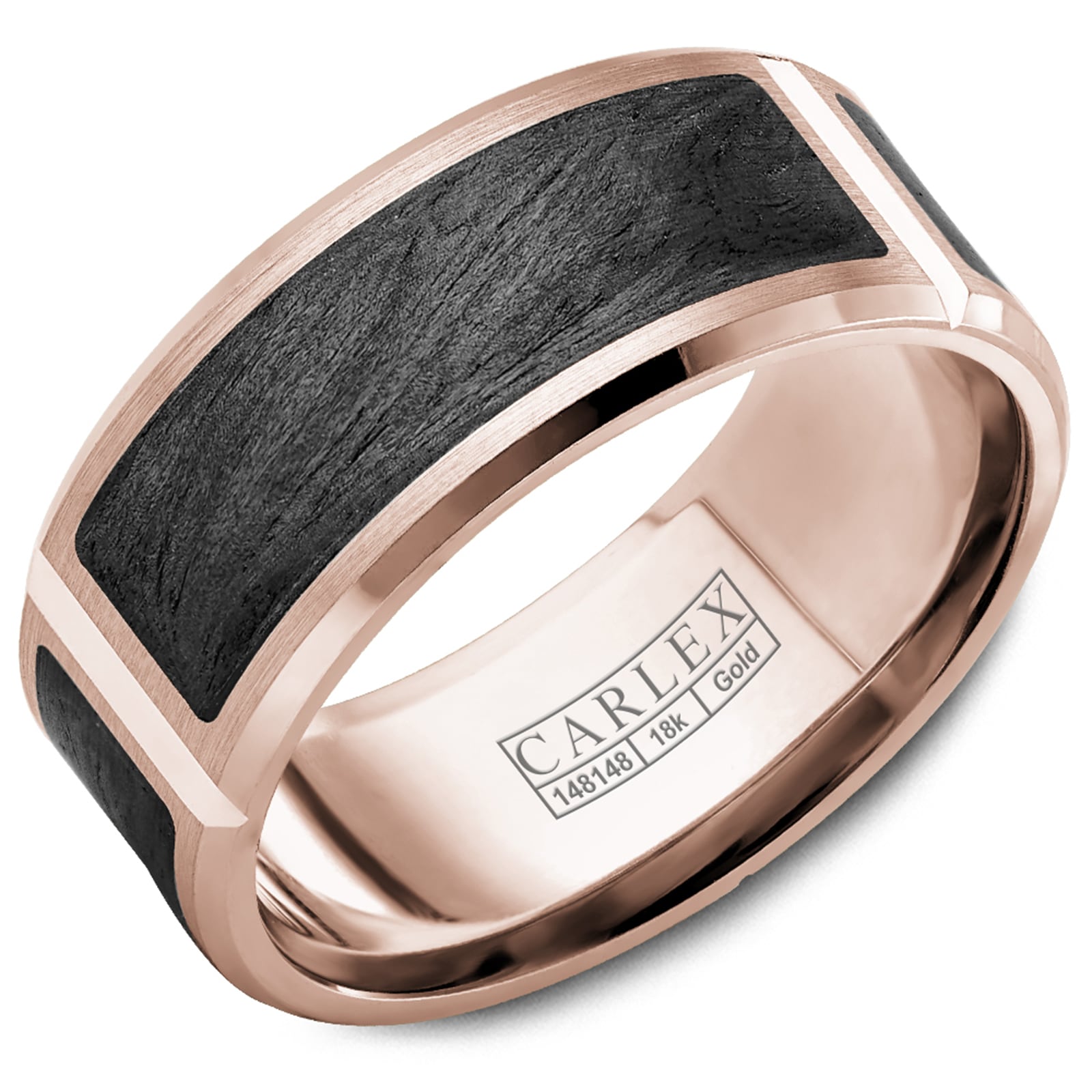 Carlex Carlex 18k Rose Gold and Carbon Fibre 9mm Wedding Band Size 10 Carlex Carlex 18k Rose Gold and Carbon Fibre 9mm Wedding Band Size 10