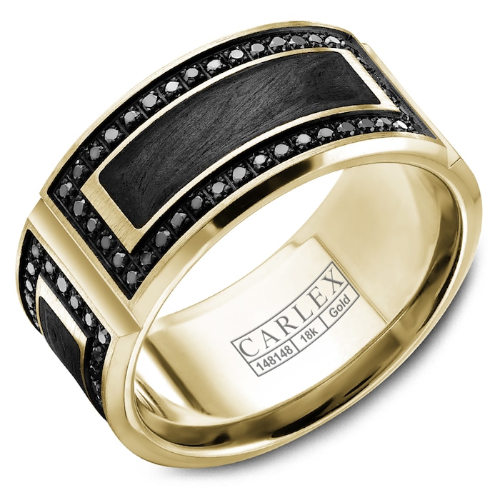 Carlex Carlex 18k Yellow Gold/Carbon Fibre 0.84cttw Black Diamond 11mm Band Size 10