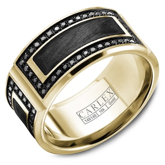 Carlex Carlex 18k Yellow Gold/Carbon Fibre 0.84cttw Black Diamond 11mm Band Size 10