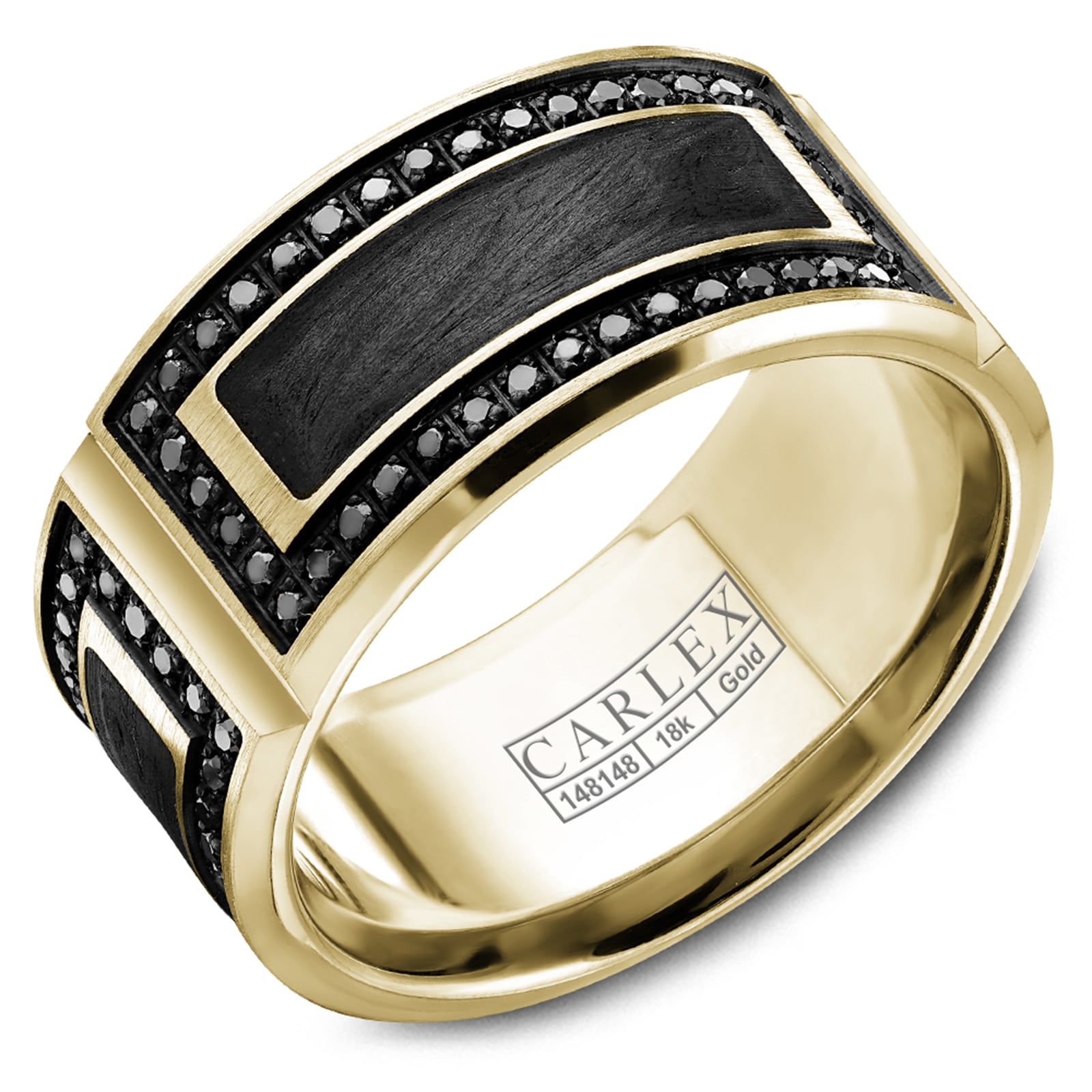 Carlex Carlex 18k Yellow Gold/Carbon Fibre 0.84cttw Black Diamond 11mm Band Size 10