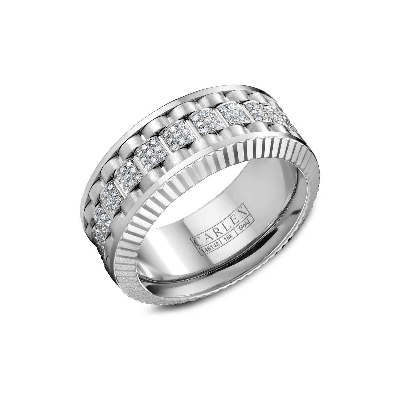 Carlex 18K White Gold 0.60cttw Diamond 9mm Wedding Ring - Ring Size 10