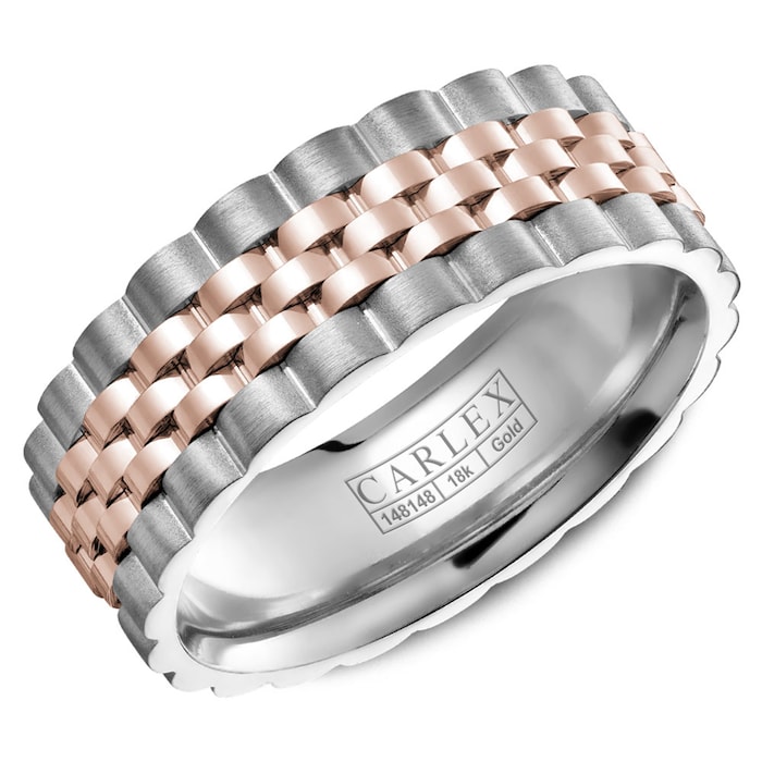 Carlex Carlex 18k White and Rose Gold 7.5mm Gents Band