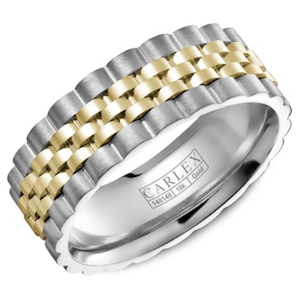 Carlex Carlex 18k White and Yellow Gold 7.5mm Gents Band Carlex Carlex 18k White and Yellow Gold 7.5mm Gents Band