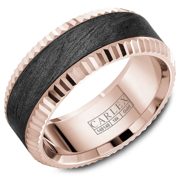 Carlex Carlex 18k Rose Gold and Carbon Fiber 9mm Band