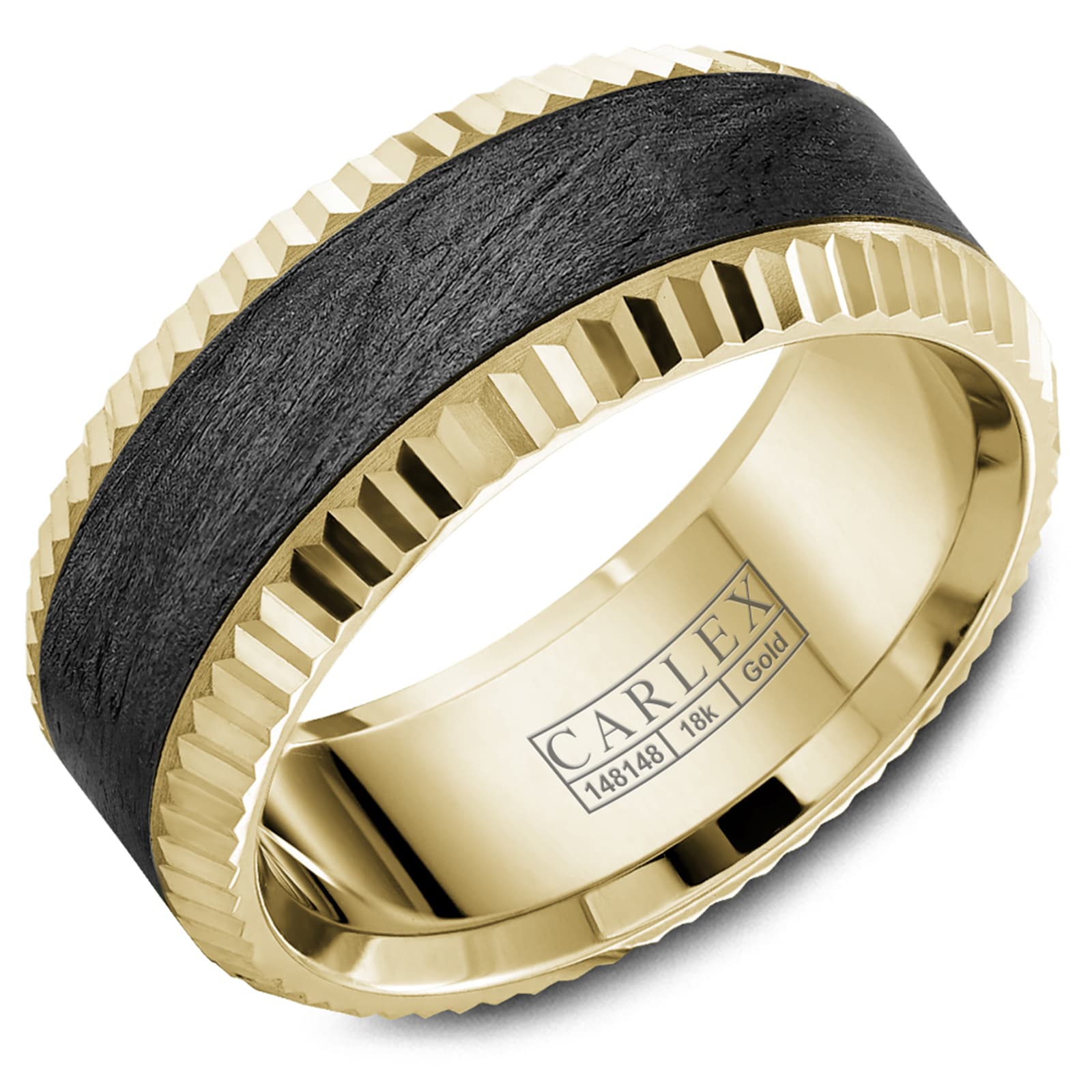 Carlex Carlex 18k Yellow Gold and Carbon Fiber 9mm Band - Ring Size 8