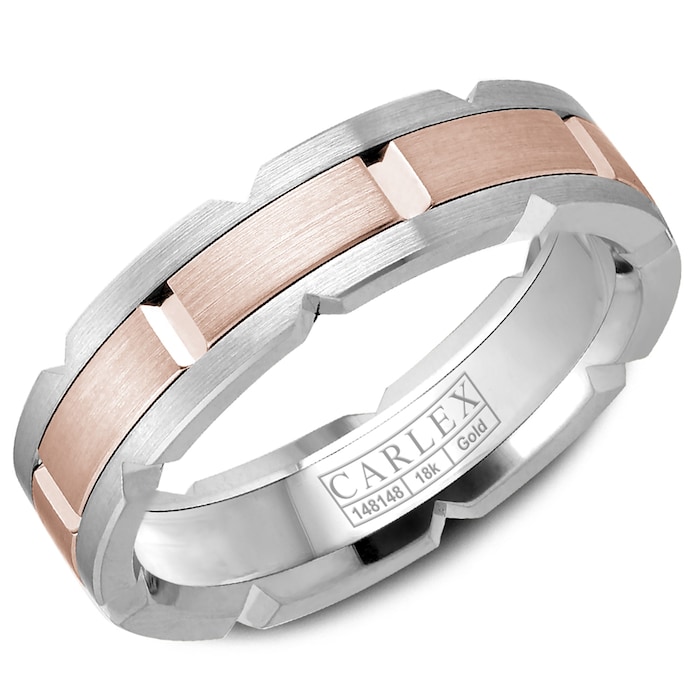 Carlex Carlex 18k White and Rose Gold 6mm Gents Band