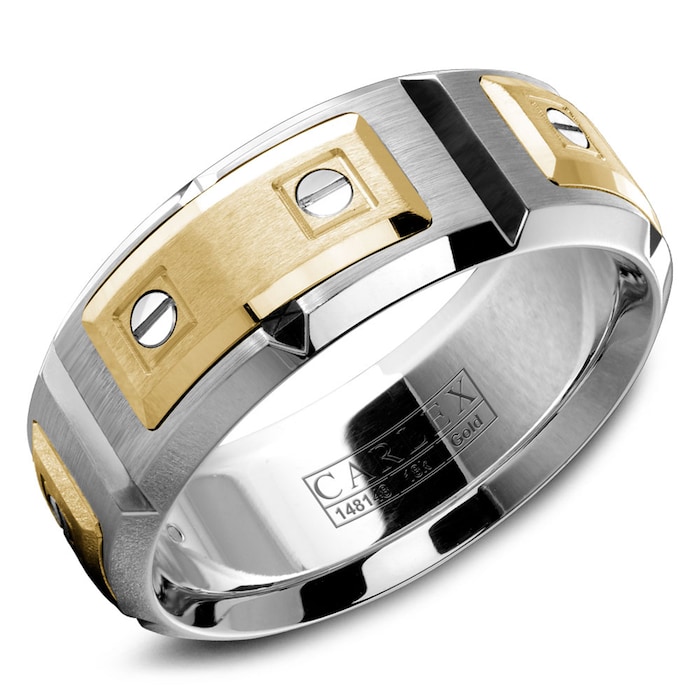 Carlex Carlex 18k White and Yellow Gold 8mm Gents Band