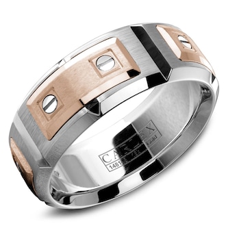 Carlex Carlex 18k White and Rose Gold 8mm Gents Band Carlex Carlex 18k White and Rose Gold 8mm Gents Band