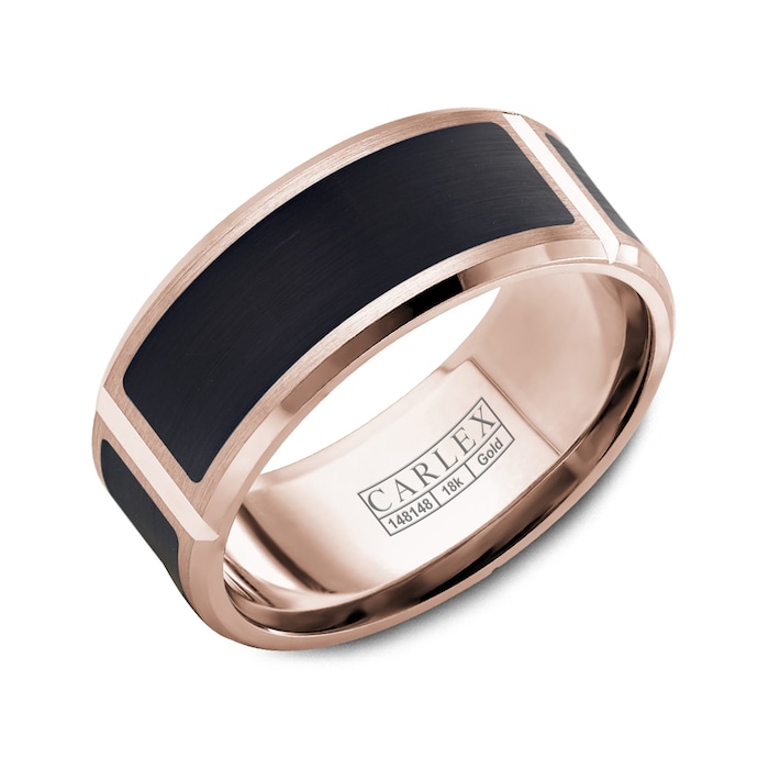 Carlex Carlex 18ct Rose Gold and Enamel 9mm Wedding Band Size 10