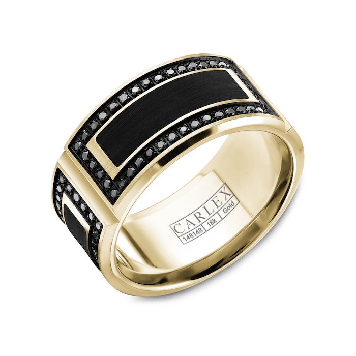 Carlex Carlex 18ct Yellow Gold and Enamel 0.84cttw Black Diamond 11mm Wedding Band Size 10
