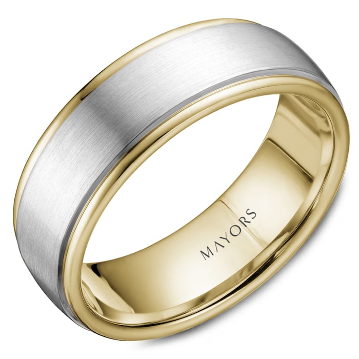 Mayors 18k White and Yellow Gold 7.5mm Carved Band Size 11