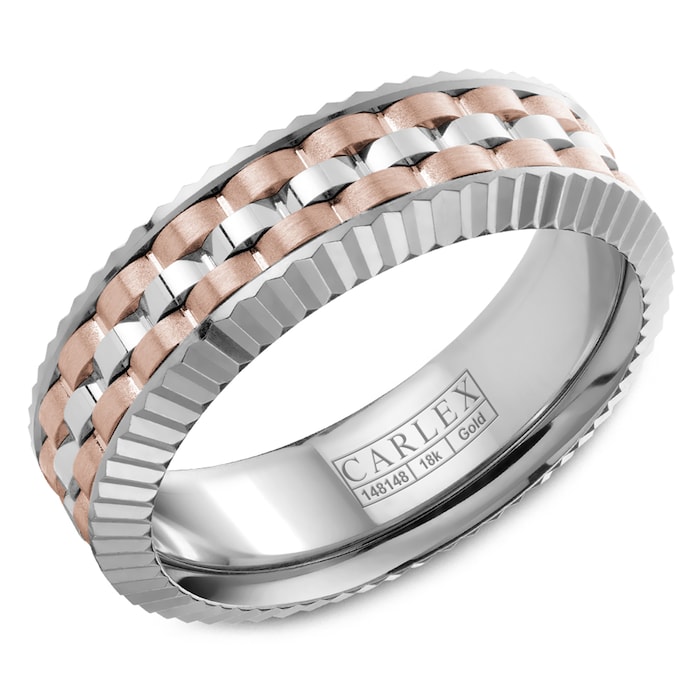 Carlex Carlex 18k White and Rose Gold 7mm Gents Band