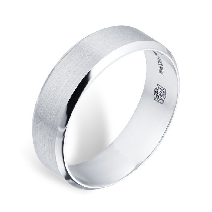 Goldsmiths Platinum Mens Edged Fancy Wedding Ring - Ring Size X