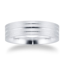 08560009 - Platinum 6mm Flat Fancy Wedding Band