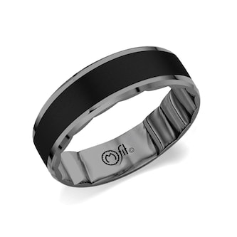  Platinum & Black Ceramic Mens 6.5mm Carved Wedding Band - Ring Size 10
