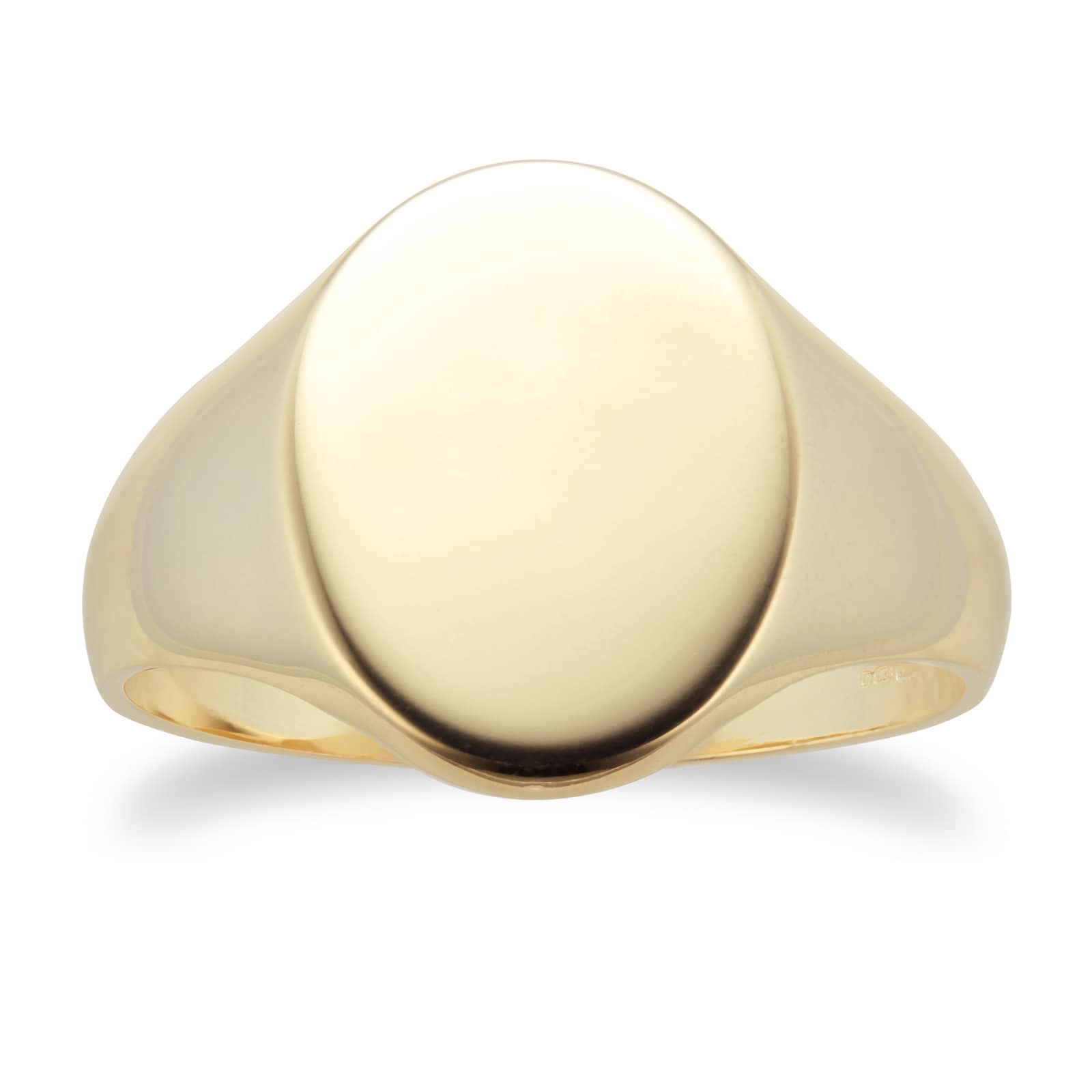 9ct Yellow Gold Oval Plain Signet Ring - Ring Size J