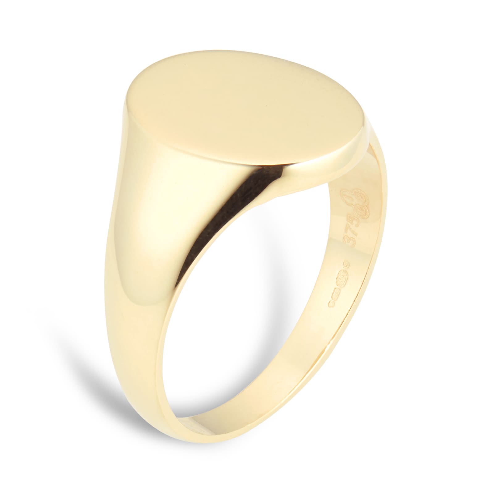 Goldsmiths 9ct Yellow Gold Oval Plain Signet Ring - Ring Size L 1.81. ...