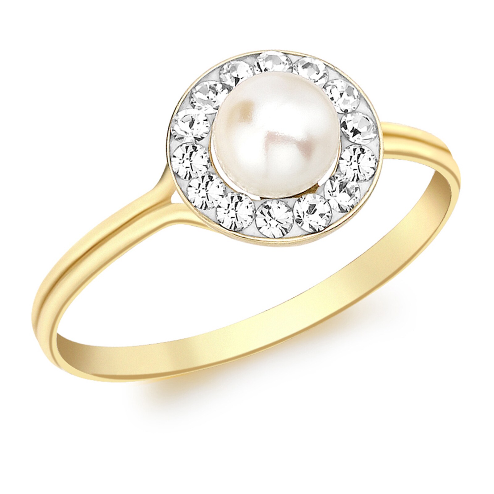 Goldsmiths 9ct Yellow Gold Round Crystal And Pearl Ring