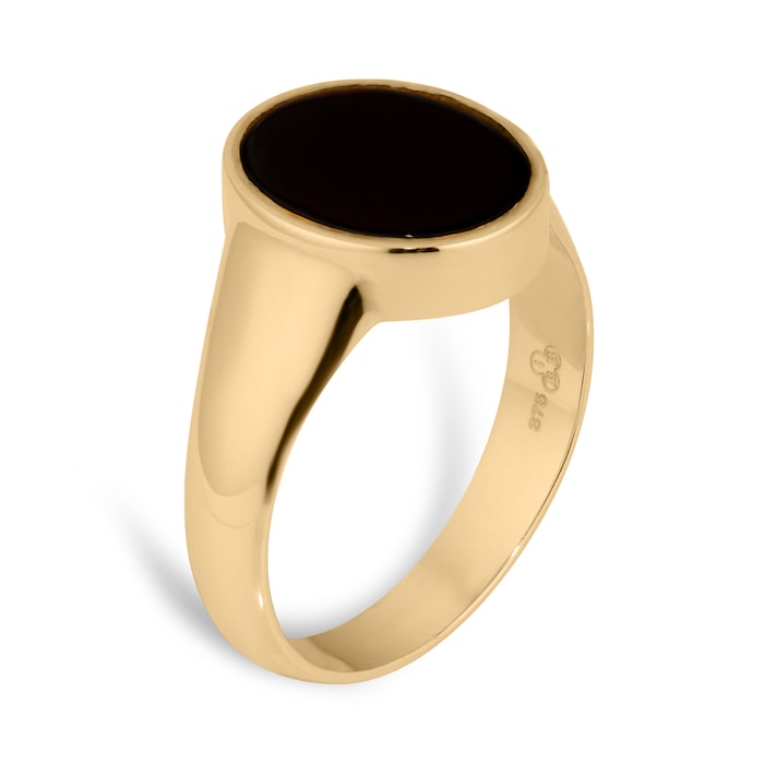 Goldsmiths 9ct Yellow Gold Black Onyx Signet Ring