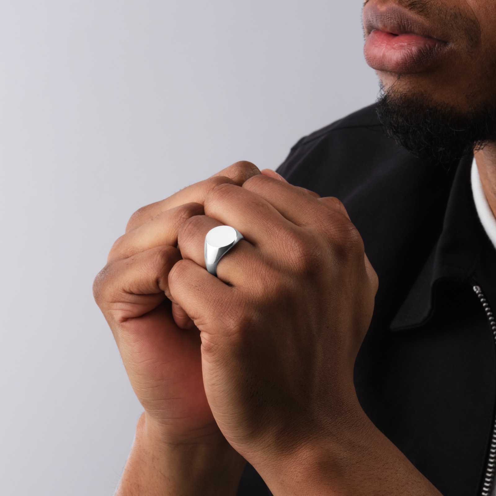 Mappin & Webb Sterling Silver Pain Oval Signet Ring