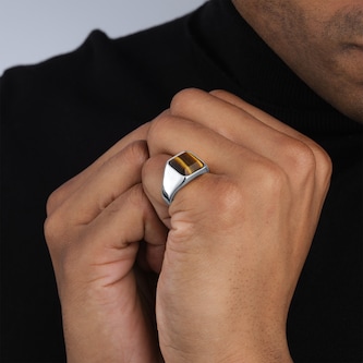Mappin & Webb Sterling Silver Tigers Eye Cush Signet Ring