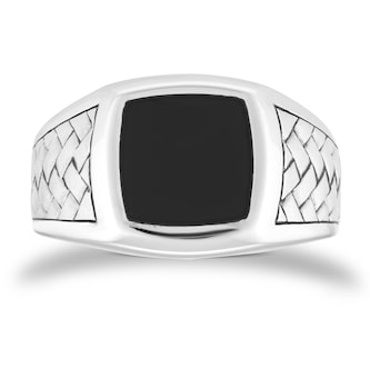 Mappin & Webb Sterling Silver Onyx Herringbone Ring Mappin & Webb Sterling Silver Onyx Herringbone Ring