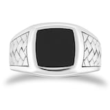Mappin & Webb Sterling Silver Onyx Herringbone Ring - Ring Size R